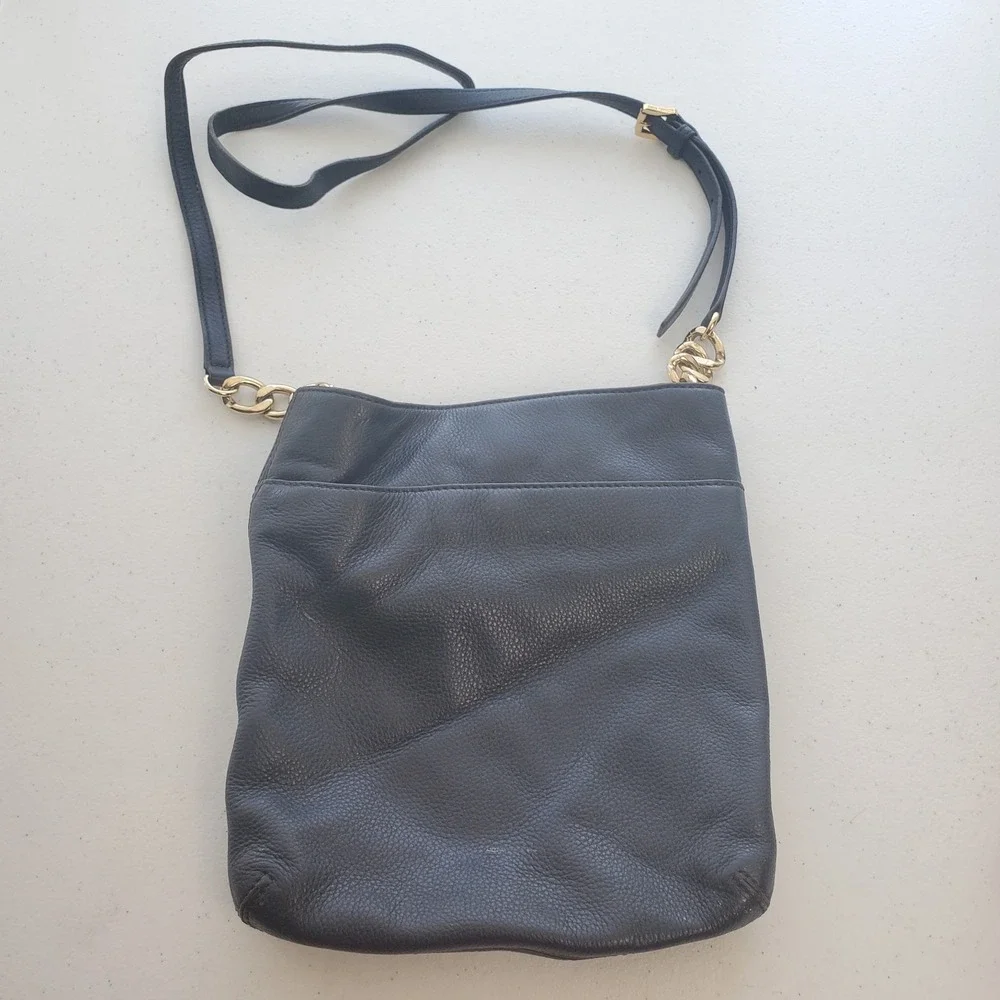 Michael Kors medium casual black and gold leather chain and buckle crossbody bag